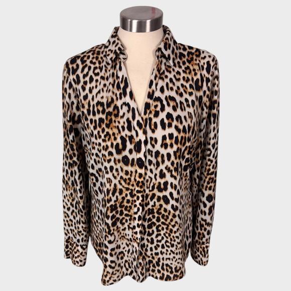 Worthington Womens Medium Button Fornt Cheetah Print Blouse Polyester - Picture 1 of 8